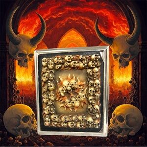 Vintage Y2K Skull Flames 3D Resin Chrome Metal Cigarette Case Card Holder 4x3